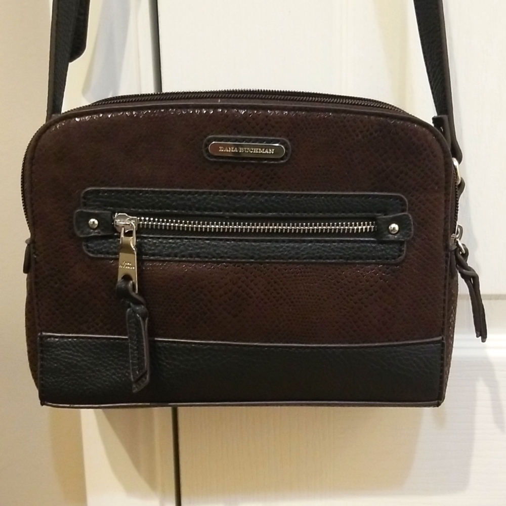 Dana Buchman Brown&Black Snakeskin Leather Crossbody Bag with Adjustable Strap